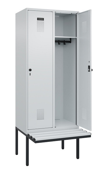 C+P Spind Evolo PLUS, 2 Abteile, 2120x800x815mm, 7035/7035, Haken 4, Drehriegel, Material Sitzfläche Kunststoff, 0490407-22 S10067