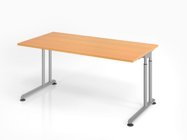 Hammerbacher Schreibtisch ZS16, 160 x 80 cm, Platte: Buche, 25 mm dick, ABS-Dickkante, Rechteckform, Silber, VZS16/6/S