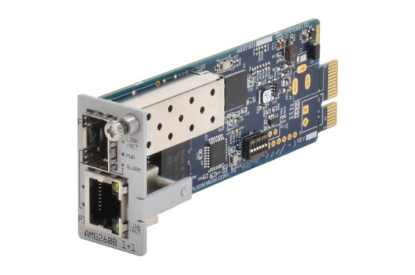 AMG Systems Blade Medienkonverter Karte, 1 x 10/100/1000BT RJ45, 1 x 100/1000FX SFP Slot, ohne SFP, DIP Switch, Blade Halterung 1 Slot, AMG260B-1G-1S