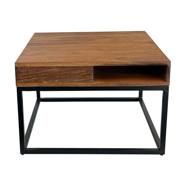 Wohnling Couchtisch 60x60x40cm Sheesham Massivholz / Metall Sofatisch Eckig, Wohnzimmertisch mit Stauraum, Kleiner Wohnzimmer Modern Quadratisch, WL7.022