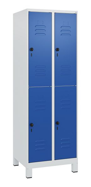 C+P Doppelstöckiger Spind Classic PLUS, Füße, 2 Abteile, 1800x600x500mm, 7035/5010, Drehriegel, 0803107-20 S10003