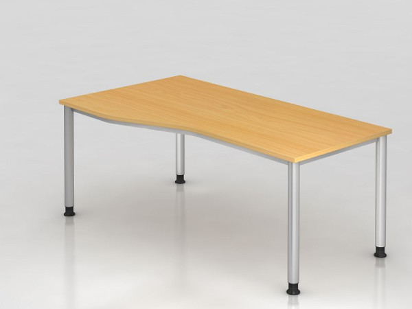 Hammerbacher Schreibtisch 4 Fuß rund 180x100/80cm Buche/Silber, Freiform, links oder rechts montierbar, VHS18/6/S