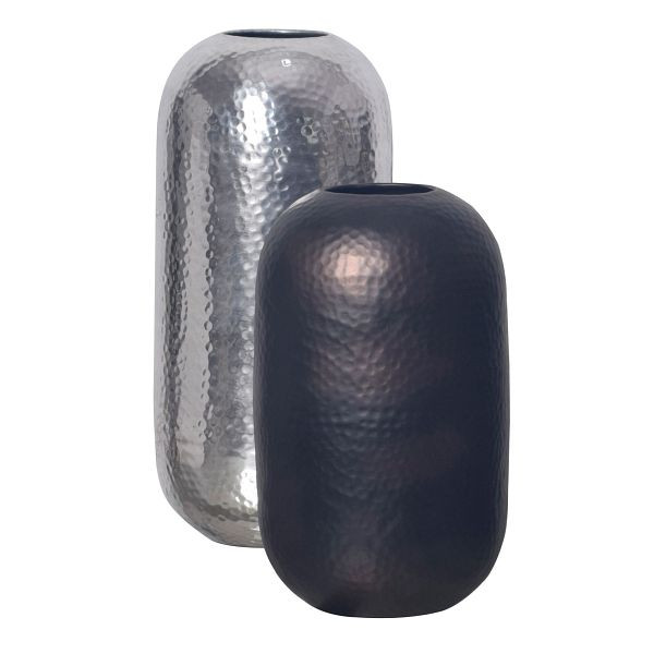 Wohnling Deko Vase 2er Set Aluminium Silber Schwarz-Bronze Blumenvase, Rund 2-teilig Metall für Blumen, Alu Tischvase Zylinder Wohndeko, WL7.172