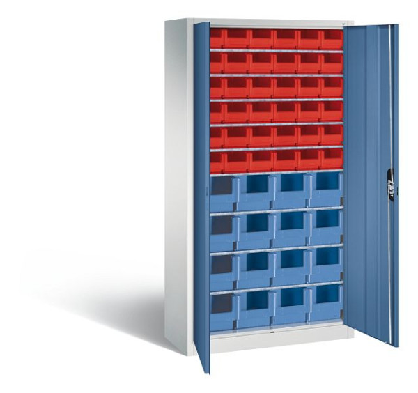 C+P Magazinschrank Serie 13, H1980xB1000xT420mm, Farbe: Lichtgrau / Fernblau, Muldengriff, 133144-25 S10025