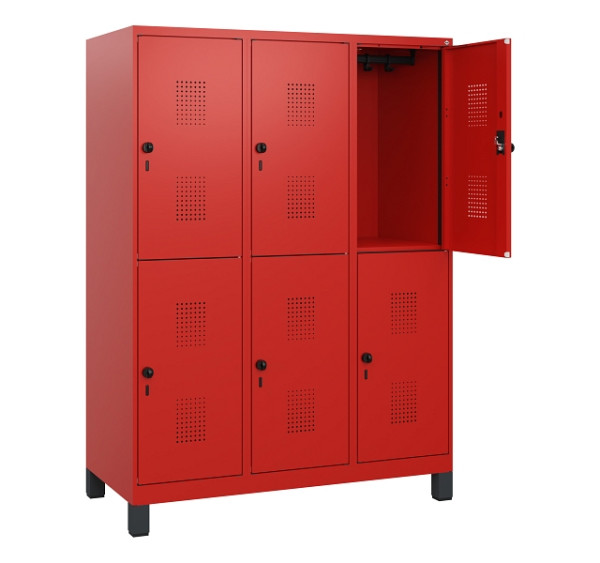 C+P Doppelstöckiger Spind Evolo PLUS, Füße, 6 Fächer, 1630x1200x500mm, 3020/3020, Drehriegel, 0493105-32 S10034