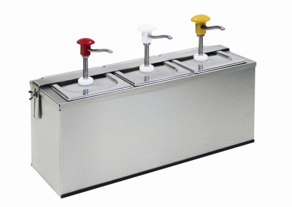 Schneider Druckknopf-Dosierspender mit GN-Behälter "Cool", 3 x 3 Liter - 585 x 185 x 375 mm, 152442