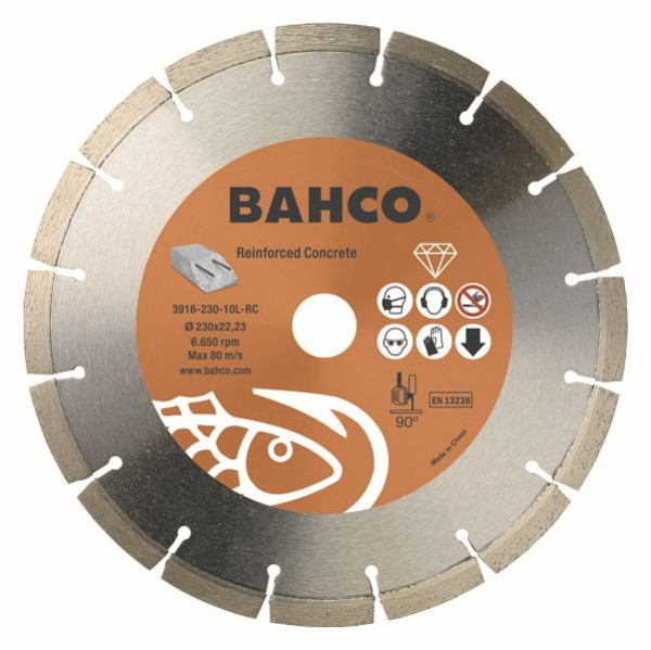 Bahco Trennscheibe für Stahlbeton, AußenØ 230, InnenØ22,23, Segmenthöhe 10, Dicke 2,5 mm, 3916-230-10L-RC