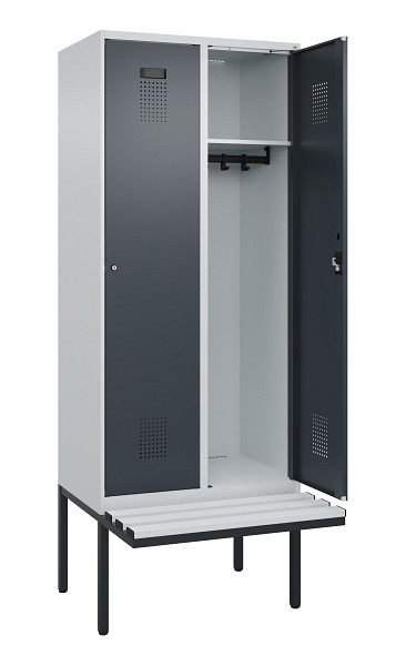 C+P Spind Evolo PLUS, 2 Abteile, 2120x800x815mm, 7035/7016, Haken 4, Zylinderschloss, Material Sitzfläche Kunststoff, 0490407-22 S10093