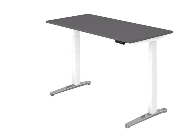 Hammerbacher Sitz-Steh-Schreibtisch elektrisch 160x80cm Graphit/Weiß/Alu poliert, Rechteckform, VXBHM16/G/WC