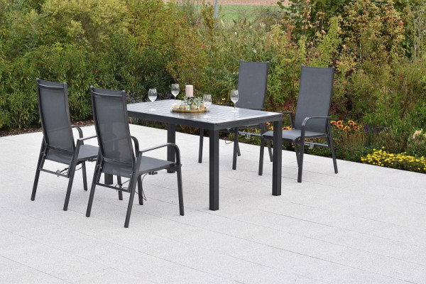 Merxx Alassio Set 5-teilig, 4 Alassio Sessel, Rückenlehne durch Gasdruck verstellbar, 1 Ausziehtisch 150 (200) x 90 cm, 51038-309