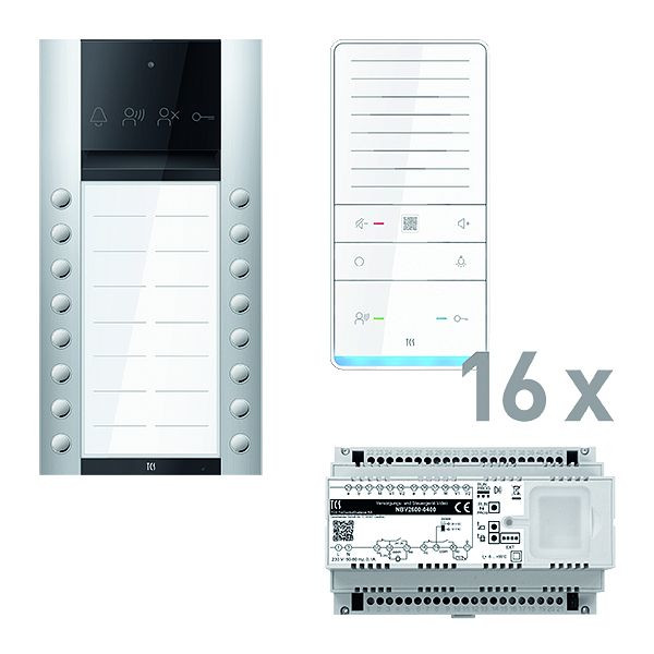 TCS Türkontrollsystem audio: pack PRO 16WE Außenstation ASA 16T AP 16x Freisprecher ISW6031 Steuergerät, PAAF162/008