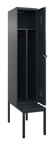 C+P Spind Evolo PLUS, 1 Abteile, 2120x400x815mm, 7016/7016, Haken 4, Drehriegel, Sitzfläche Kunststoff, Sitzbank, Trennwand, 0490507-12F S10070