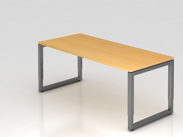 Hammerbacher Schreibtisch O-Fuß eckig 180x80cm Buche/Graphit, Rechteckform mit schwebender Tischplatte, VRS19/6/G