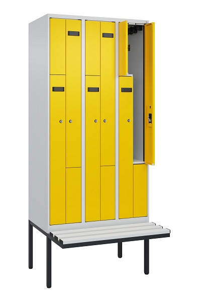 C+P Z-Spind Evolo PLUS, Bank, 6 Fächer, 2120x900x815mm, 7035/1023, Zylinderschloss, Material Sitzfläche Kunststoff, 0490437-306 S10077