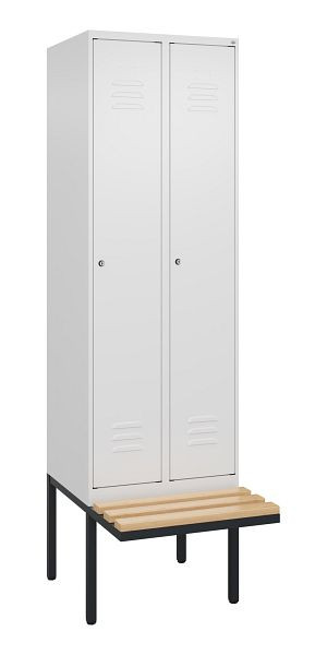 C+P Umkleidespind Classic PLUS, 2 Abteile, 2120x600x815mm, 9016/9016, Zylinderschlösser, Buche-Sitzleisten, 3 Doppel-Haken, 0800407-20 S10060