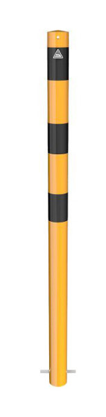 Schake Absperrpfosten Stahlrohr Ø 76 x 2,6 mm gelb / schwarz, ortsfest, zum Einbetonieren mit Erdanker, ohne Öse, 476BG