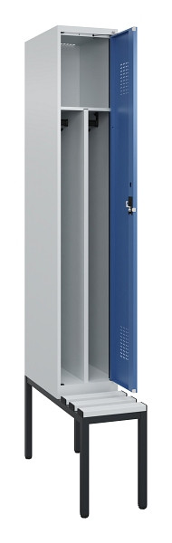 C+P Spind Evolo PLUS, 1 Abteile, 2120x300x815mm, 7035/5023, Haken 4, Zylinderschloss, Sitzfläche Kunststoff, Sitzbank, 0490507-10F S10090