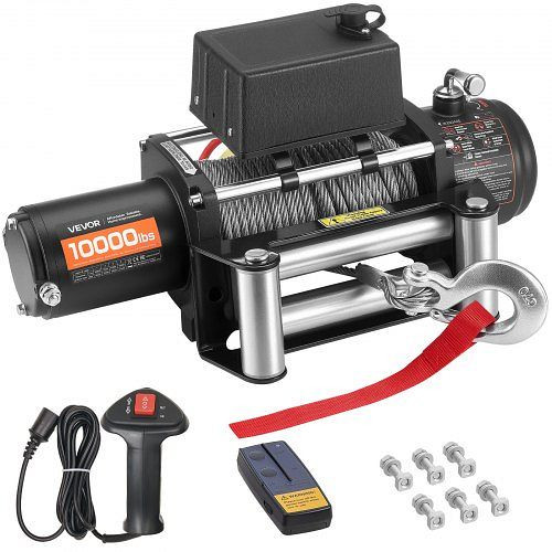 VEVOR Elektrische Seilwinde 4500 kg 12V DC, 8,3mm x 19,8m Stahlseil, kabellose & kabelgebundene Fernbedienung, IP55, GSSDDJP10000NEA5P001V9
