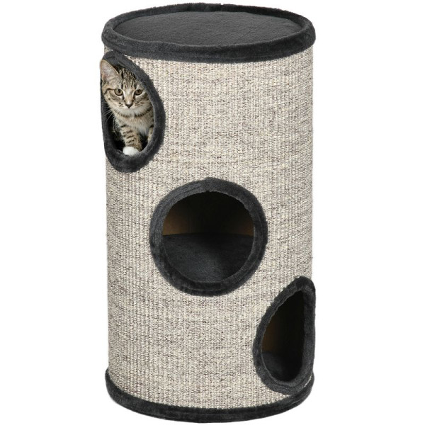 PawHut Katzen Kratztonne, weicher Plüsch, Sisal-Kratzteppich, robust, Ø38 x 70H cm, Grau, D30-535V01GY