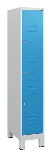 C+P Doppelstöckiger Spind Classic PLUS, Füße, 1630x300x500mm, 7035/5012, Zylinderschlösser, 0803105-10 S10034
