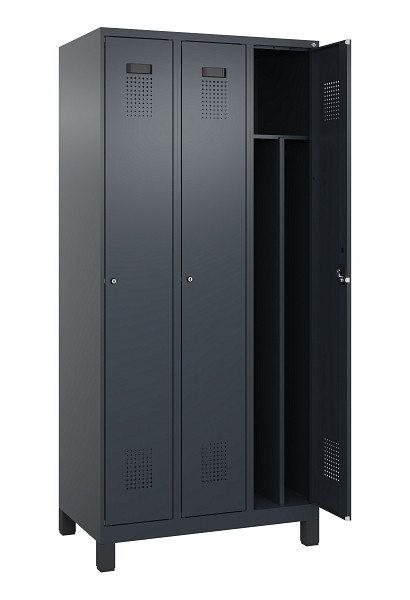 C+P Spind Evolo PLUS, mit Füßen, 3 Abteile, 1950x900x500mm, 7016/7016, Verschluss Zylinderschloss, 049010-30F S10043
