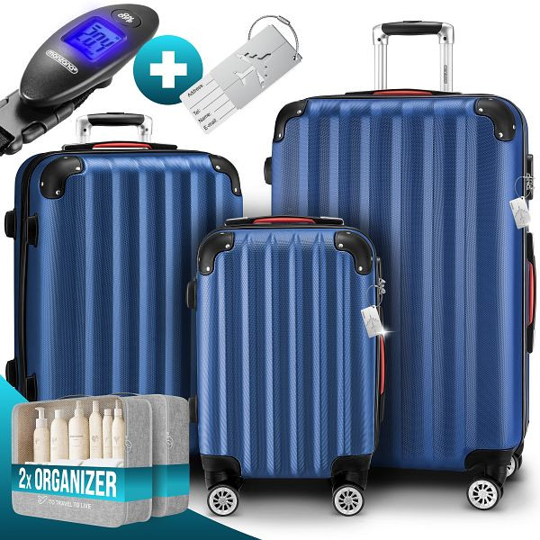 monzana Hartschalenkoffer Set 3-tlg mit Zubehör Rollen 360º Blau ABS, 109979