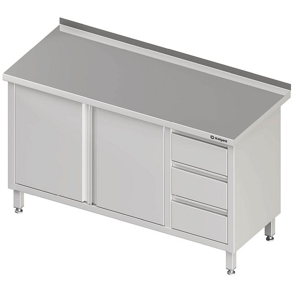 Stalgast Arbeitsschrank mit Flügeltüren 2000x700x850mm, mit 3er Schubladenblock links, mit Aufkantung, verschweißt, VAS20705LA