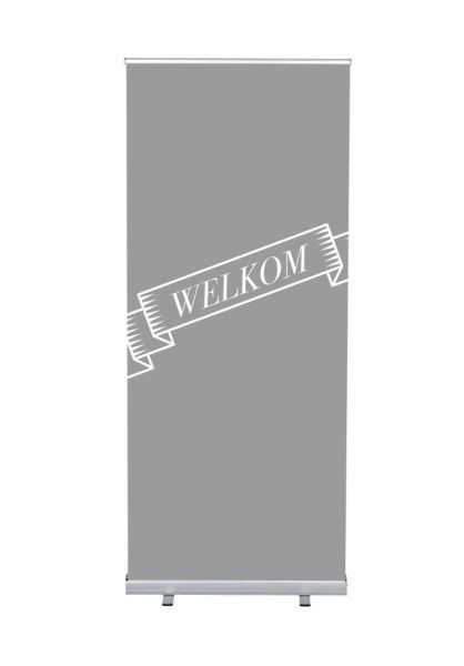 Showdown Displays Roll-Banner Budget 85 Komplettset Willkommen Grau Niederländisch, RBB085LSFI391