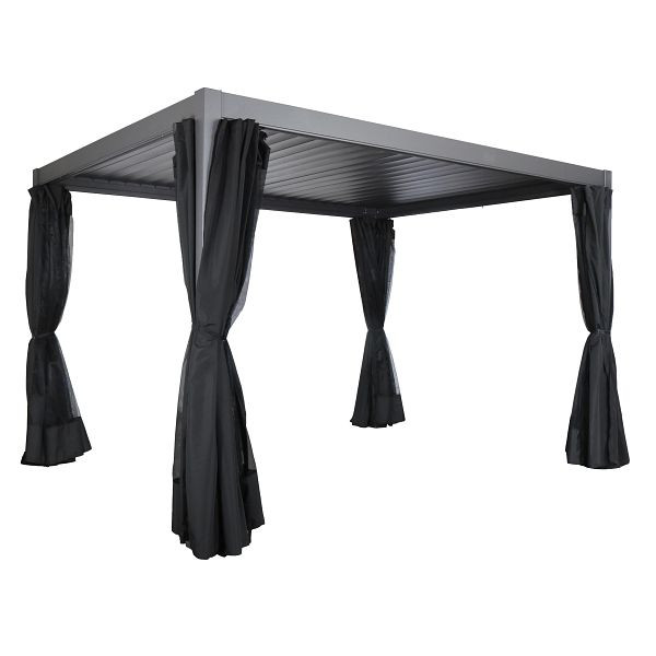 Mendler Pergola HWC-J32, Garten Lamellen-Pavillon, 11cm-Alu-Gestell 4x3m, dunkelgrau, Seitenwand + Moskitonetz schwarz, 76933+76934+76935+76936+77049+77385