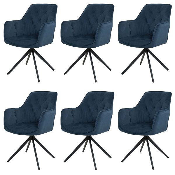Mendler 6er-Set Esszimmerstuhl HWC-L80, Küchenstuhl Polsterstuhl Stuhl mit Armlehne, drehbar, Metall Stoff/Textil, blau, 3x121133