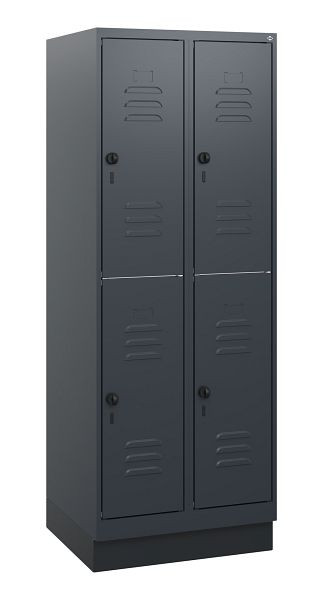 C+P Doppelstöckiger Spind Classic PLUS, Sockel, 2 Abteile, 1630x600x500mm, 7016/7016, Drehriegel, 0803205-20 S10012