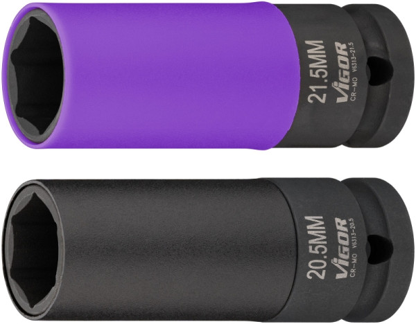 VIGOR Schlagschrauber Steckschlüssel Satz, 1/2 Zoll (12,5 mm) Vierkant, Außen Sechskant Profil, 2-teilig, Anzahl Werkzeuge: 2, V6313