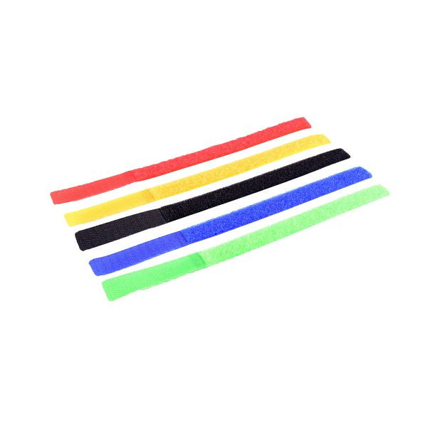 S-Conn Kabelbinder, 16x215mm, Klettverschlussband, 5er Set, 5 verschiedene Falrben, schwarz, grün, rot, gelb, blau, 18-10003