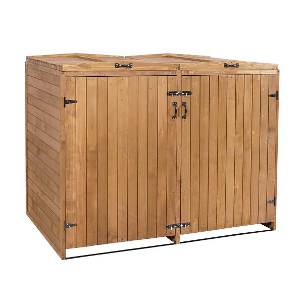 Mendler XL 2er-/4er-Mülltonnenverkleidung HWC-H74, Mülltonnenbox, erweiterbar 120x75x96 Holz, braun, 73980+74652