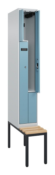 C+P Z-Spind Evolo PLUS, Bank, 2 Fächer, 2120x300x815mm, 7035/0010, Zylinderschloss, Sitzfläche Buche-Hartholz, Sitzbank, 0490537-102 S10032