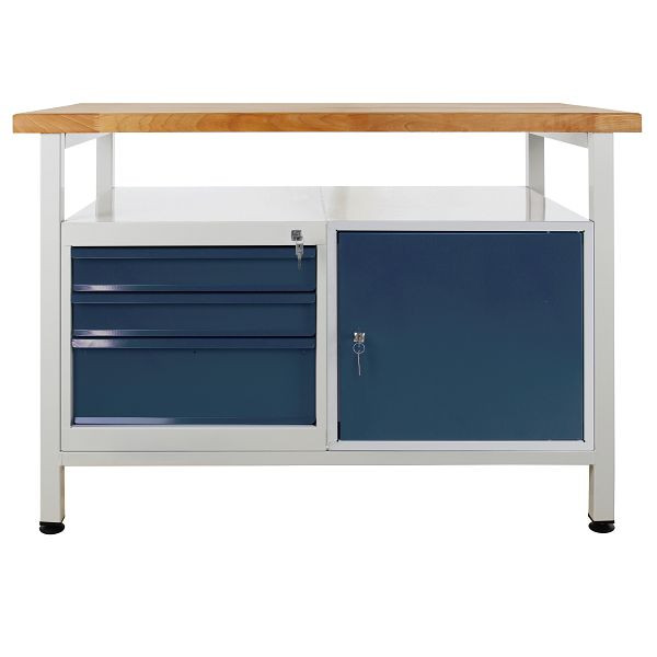 ADB Werkbank 1 Tür + 3 Schubladen, Ablage, Maße: 1200x600x840mm (BxTxH), Werktisch: grau, RAL 7035, Farbe Tür/Schublade: Anthrazitgrau (RAL 7016), 42928