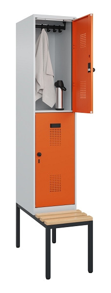 C+P Doppelstock-Spind Evolo PLUS, Bank, 2 Fächer, 2120x400x815mm, 7035/2004, Drehriegel, Sitzfläche Buche-Hartholz, Sitzbank, 0493507-12 S10002