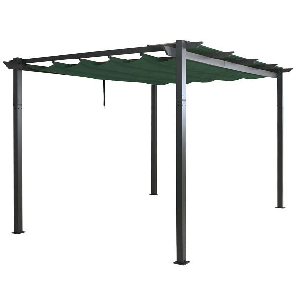 Mendler Aluminium Pergola HWC-N93, Gartenpavillon Pavillon Garten, stabiles 8cm-Gestell Schiebedach UV50+ 3x4m, grün, 110051+110052+110058