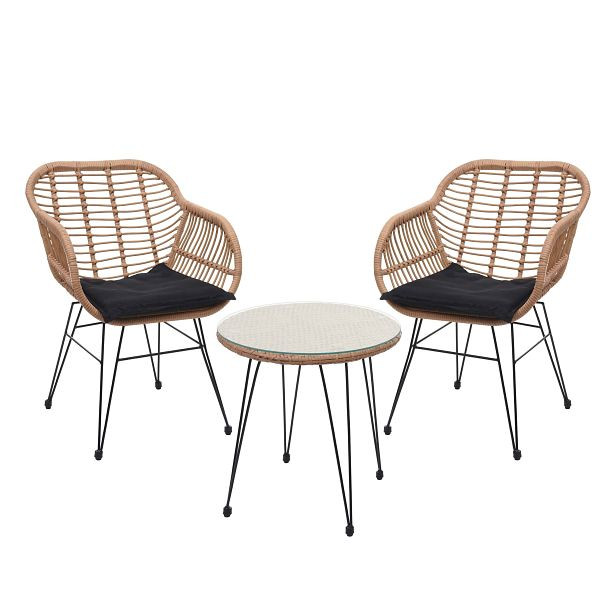 Mendler Poly-Rattan Garnitur HWC-G17, Balkon-Set Gartengarnitur Sitzgruppe Stuhl, Seil, naturfarben, Kissen anthrazit, 70945