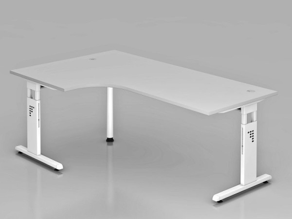 Hammerbacher Winkeltisch C-Fuß 200x120cm 90° Grau/Weiß, Winkelform 90°, links oder rechts montierbar, Arbeitshöhe 65-85 cm, VOS82/5/W