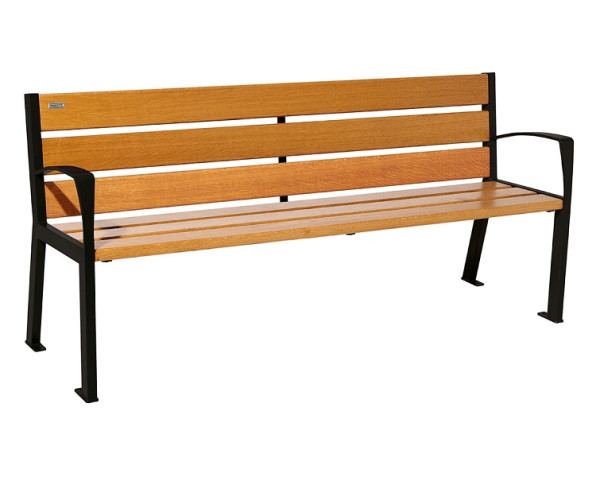 Procity Sitzbank Silaos 6 Holzlatten, 1800 mm, Mit Armlehne, Holz & Stahl, helle Eiche/RAL 9005, 209612.9005.CHEC