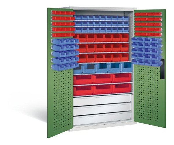 C+P Magazinschrank Serie 13, H1950xB1100xT535mm, Farbe: Lichtgrau / Resedagrün, Muldengriff, 130276-64 S10035