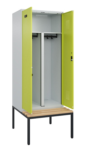 C+P PSA Doppel-Spind Evolo PLUS, Bank, 2 Abteile, 2120x800x815mm, 7035/0024, Zylinderschloss, Sitzfläche Buche-Hartholz, Sitzbank, 0490527-22P S10042