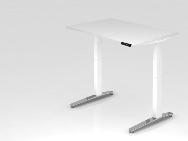 Hammerbacher Sitz-Steh-Schreibtisch elektrisch 120x80cm Weiß/Weiß, poliert, Rechteckform, VXBHM12/W/WC