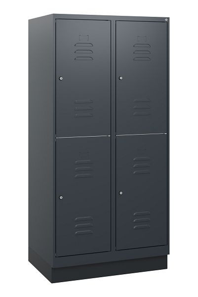 C+P Doppelstöckiger Spind Classic PLUS, Sockel, 2 Abteile, 1630x800x500mm, 7016/7016, Zylinderschlösser, 0803205-22 S10042