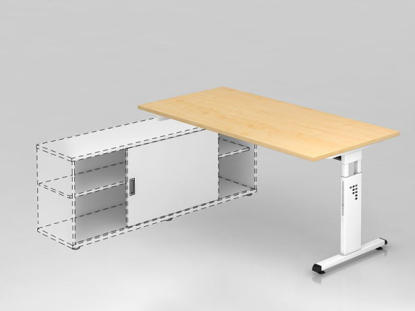 Hammerbacher Anbauschreibtisch T-Fuß 160x80cm Ahorn/Weiß, Rechteckform, Aufsatz auf Sideboard 1758, VOSE16/3/W