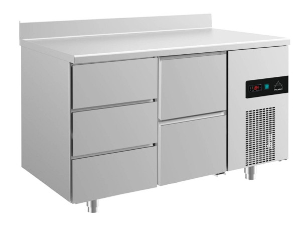 A&S Polarny Kühltisch -2 bis +8°C mit 1x zwei Schubladen und 1x drei Schubladen links, 1400 x 700 x 850 mm, mit Aufkantung, KT2DZA