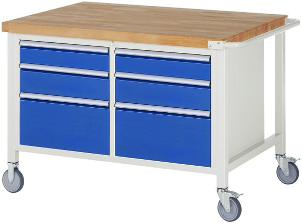 RAU Fahrbare Werkbank 8000- Modell 8475, B1250xT900xH880-1080mm, Doppel-Unterbau-Container, li: 120, 150, 270mm, re: 120, 150, 270mm, 05-8475A2-129B4H.11