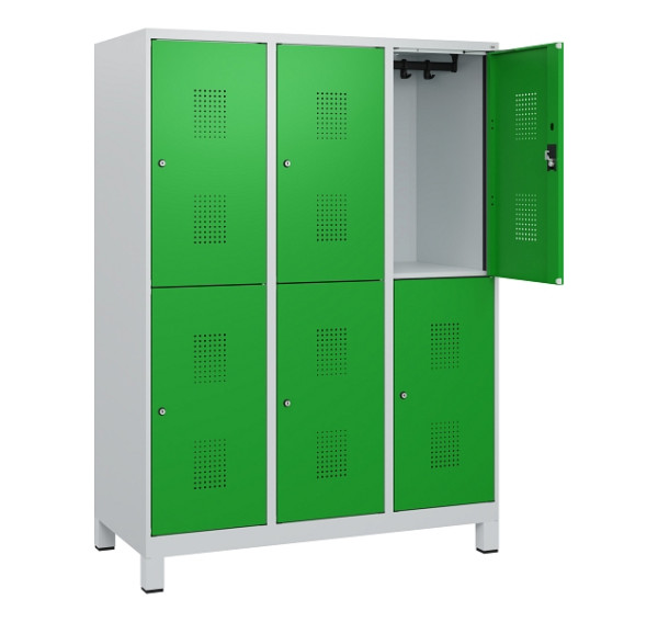 C+P Doppelstöckiger Spind Evolo PLUS, Füße, 6 Fächer, 1630x1200x500mm, 7035/6037, Zylinderschloss, 0493105-32 S10038