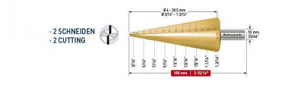 Karnasch Blechschälbohrer HSS-XE TIN d=4-30,5mm, 213015